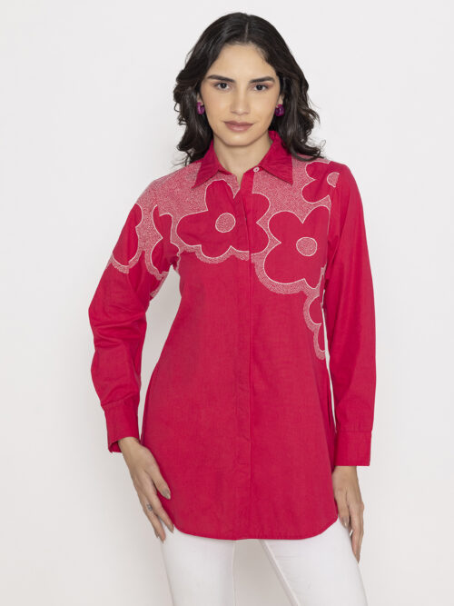 SOLID COLOR FRONT EMBROIDERED FULL SLEEVES SHIRT