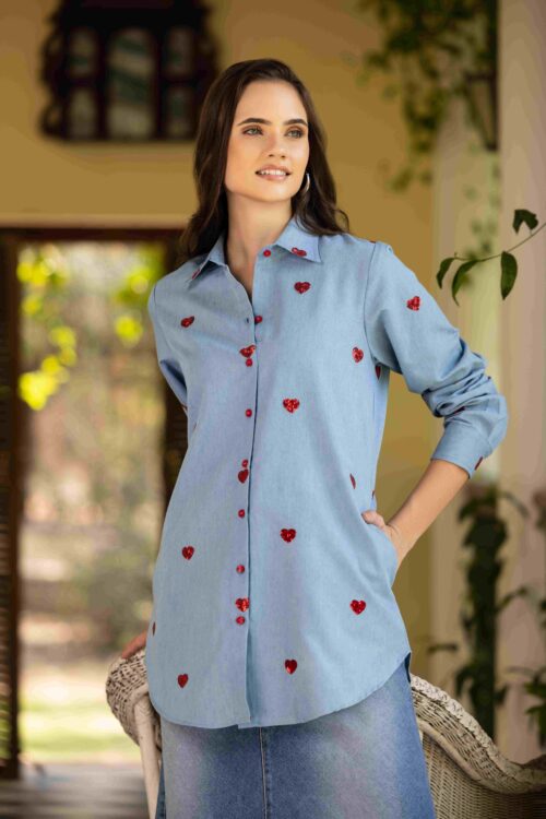 DENIM FULL BUTTON-DOWN FRONT & BACK EMBROIDERED SHIRT