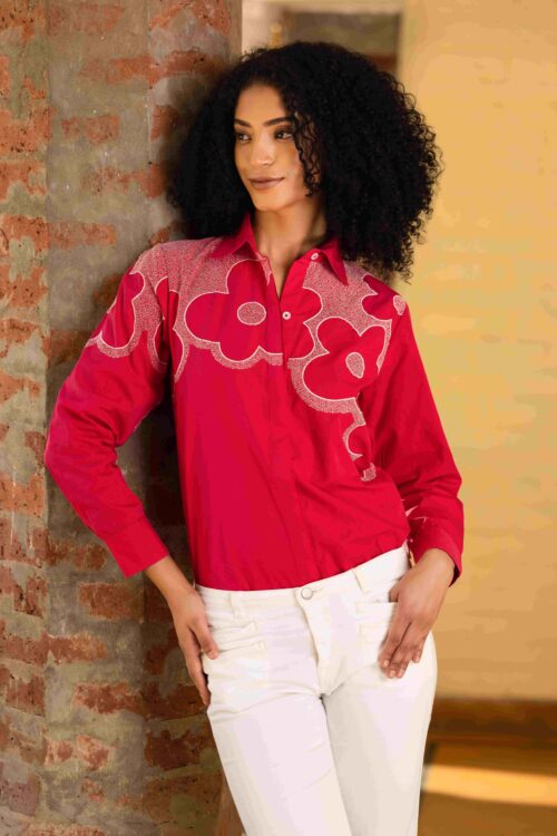 SOLID COLOR FRONT EMBROIDERED FULL SLEEVES SHIRT