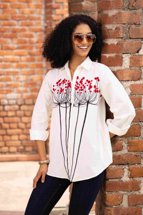 White FRONT Embroidered Shirt